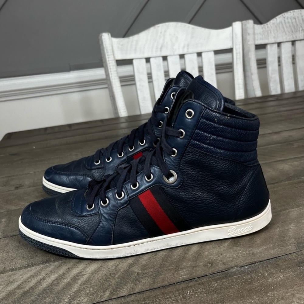 Authentic Gucci Men's Navy High-Top Sneakers